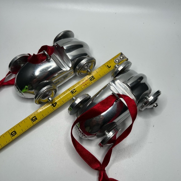 2 Pottery Barn solid aluminum vintage car ornament, wheels move - Picture 2 of 4